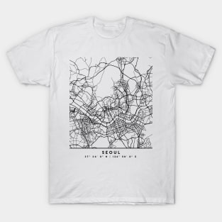 SEOUL SOUTH KOREA BLACK CITY STREET MAP ART T-Shirt